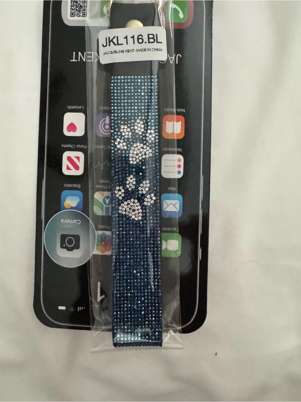 Blue Crystal Paw Print Phone Wrist Strap